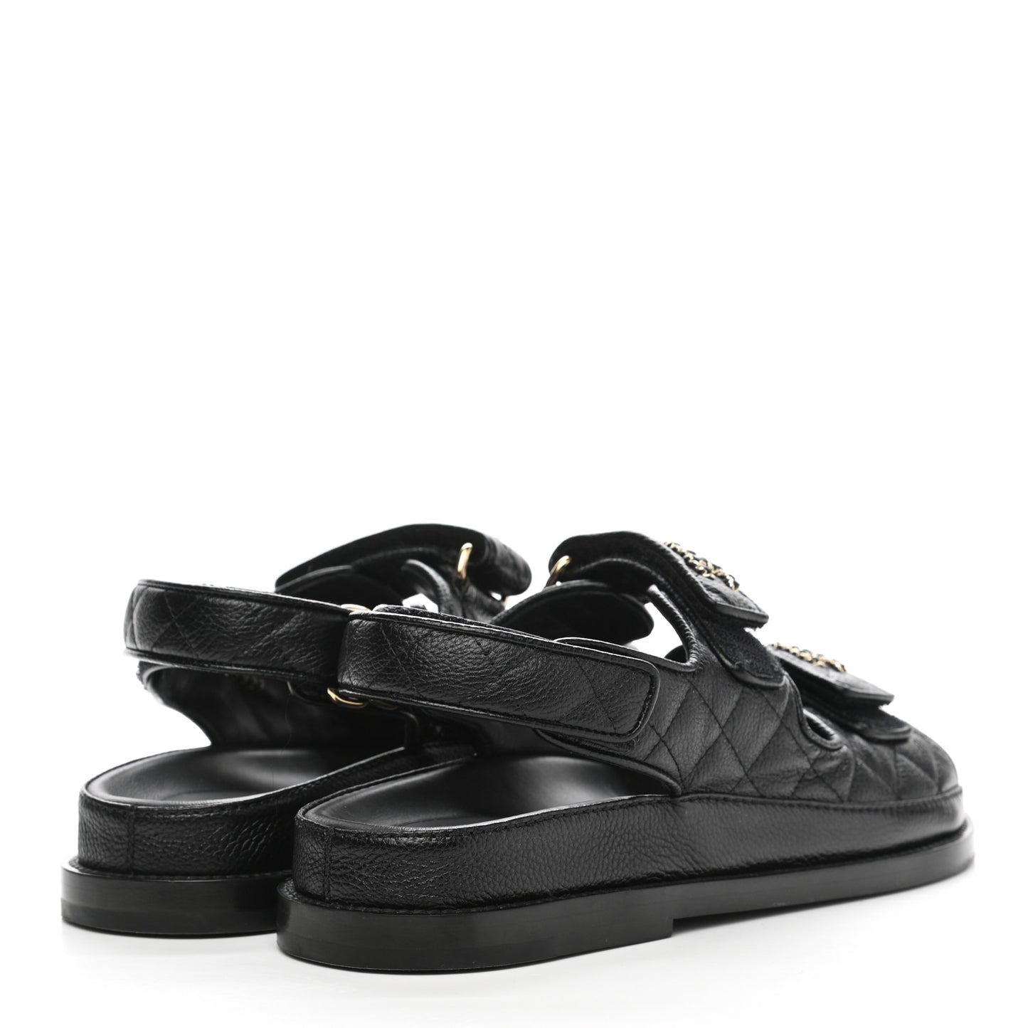Grained Calfskin Velcro Dad Sandals 36 Black