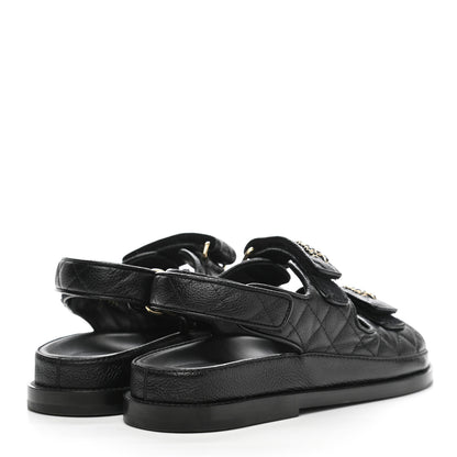 Chanel Grained Calfskin Velcro Dad Sandals 36 Black 4 of 10