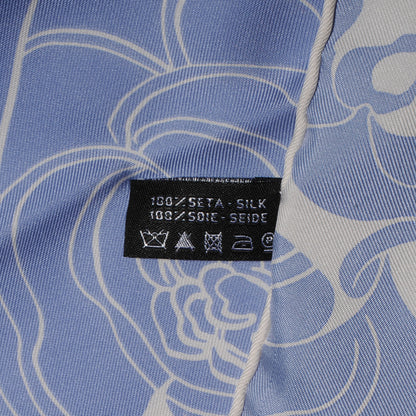 Chanel Silk CC Logo Camellia Scarf Blue White 5 of 5