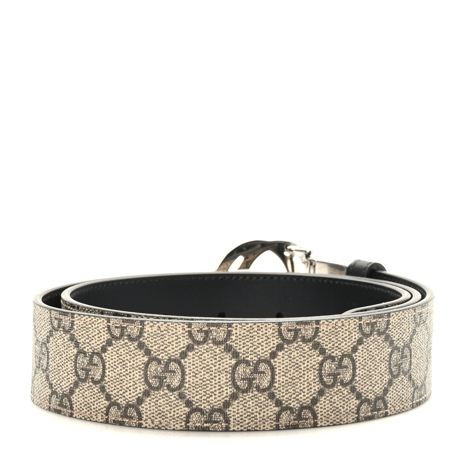 Gucci GG Supreme Monogram Selleria Calfskin Interlocking G Reversible 37mm Belt 90 36 Beige Ebony Black 2 of 5