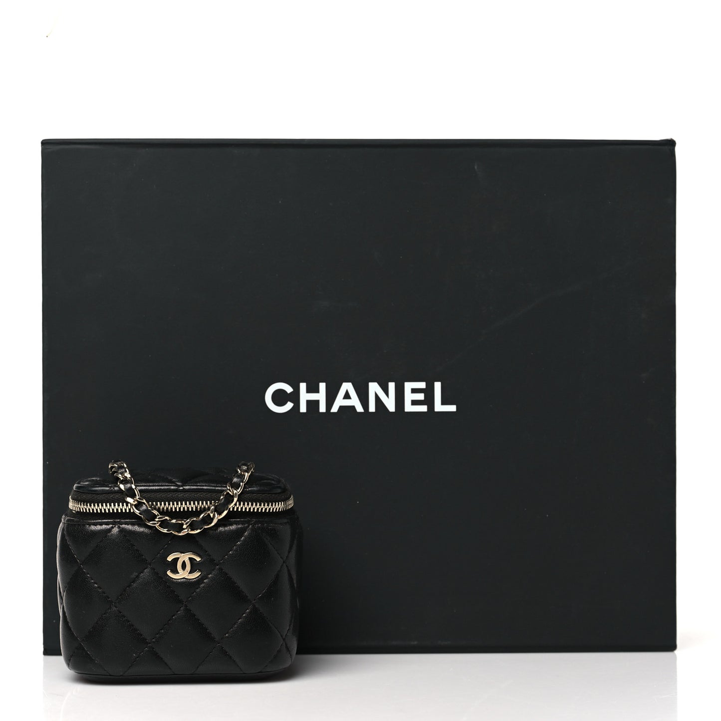 Lambskin Quilted Mini Vanity Case With Chain Black