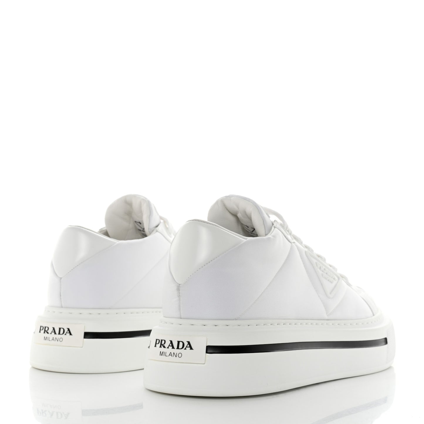 Re-Nylon Spazzolato Rubber Triangle Logo Macro Quilted Mens 35mm Platform Sneakers 10 White