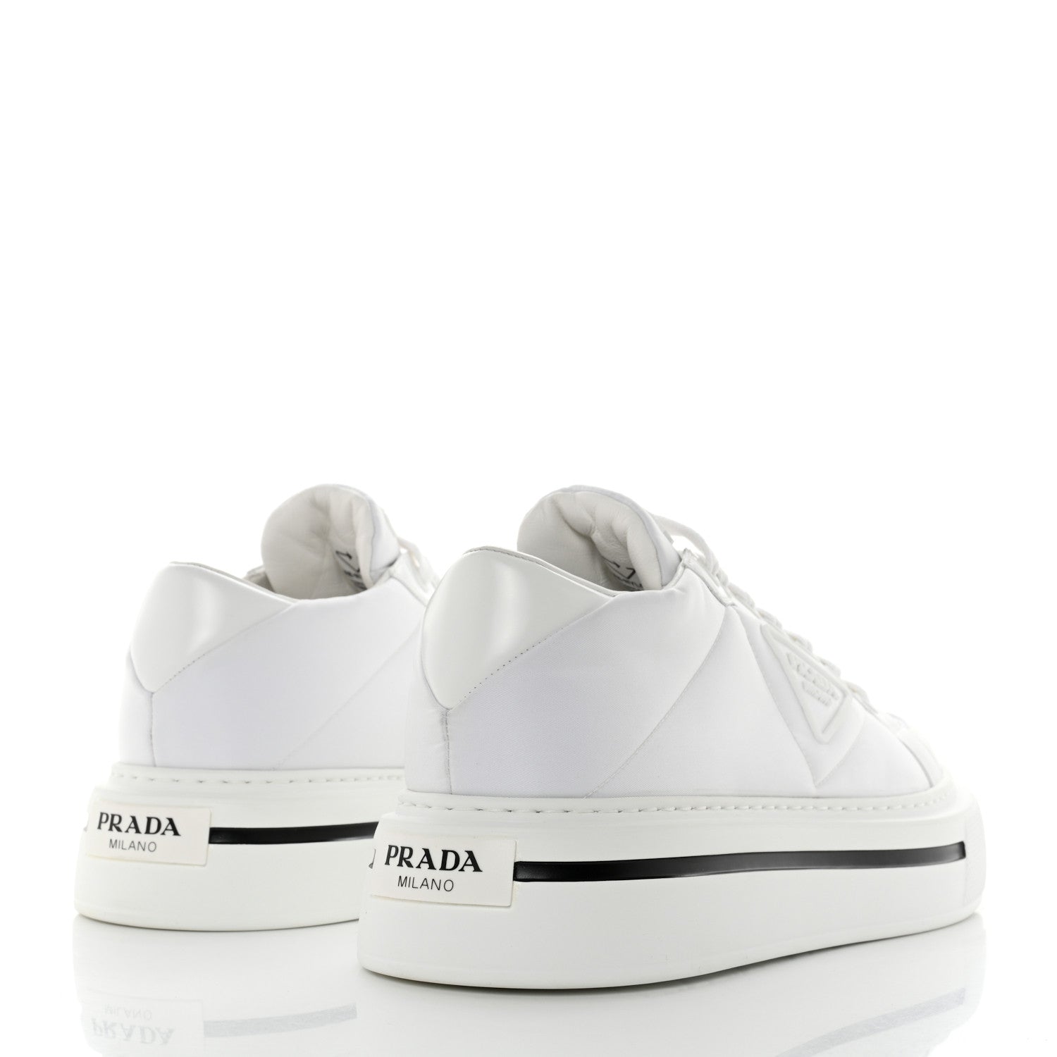 Prada Re-Nylon Spazzolato Rubber Triangle Logo Macro Quilted Mens 35mm Platform Sneakers 10 White 4 of 9