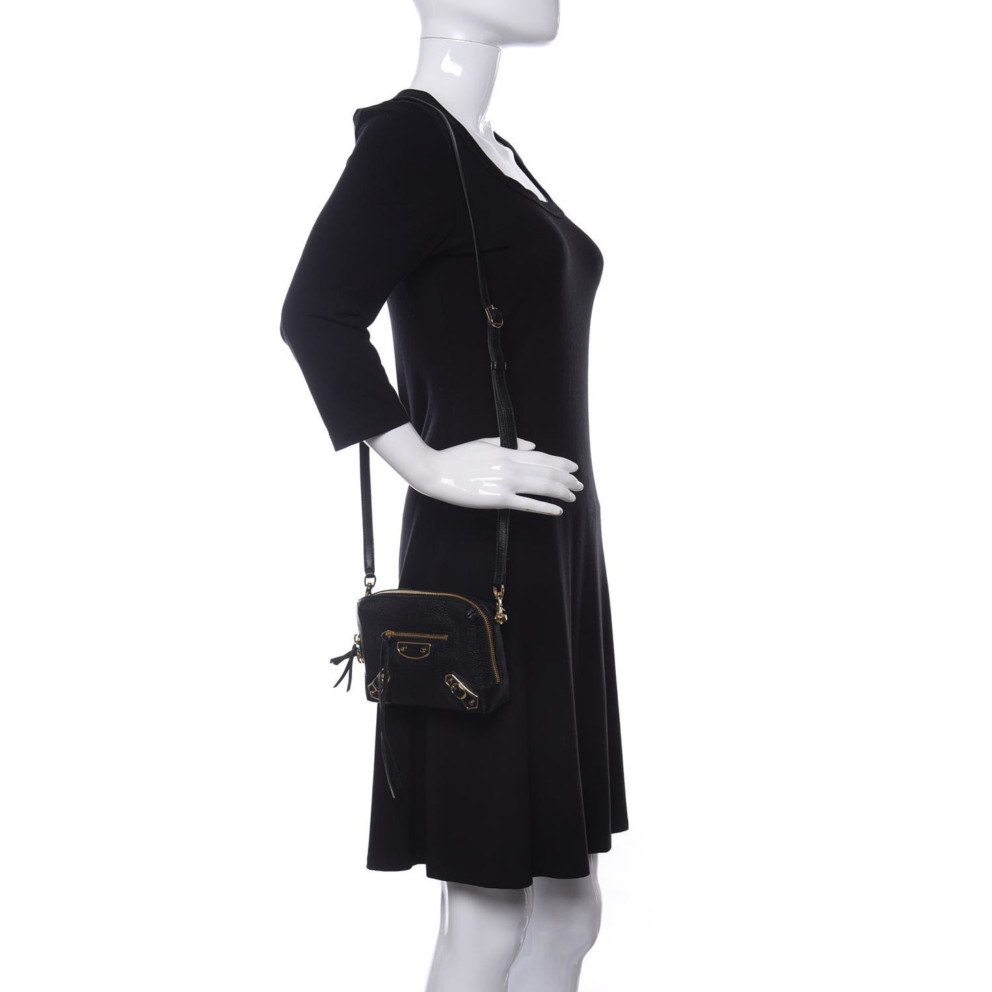 Chevre Gold Metallic Edge Hardware XS Reporter Crossbody Black