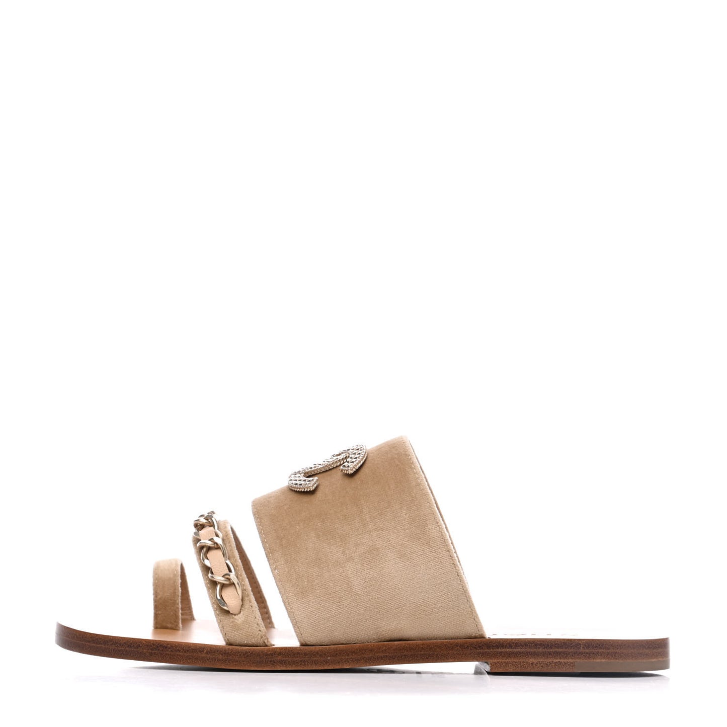 Velvet Chain Mule Sandals 37 Beige