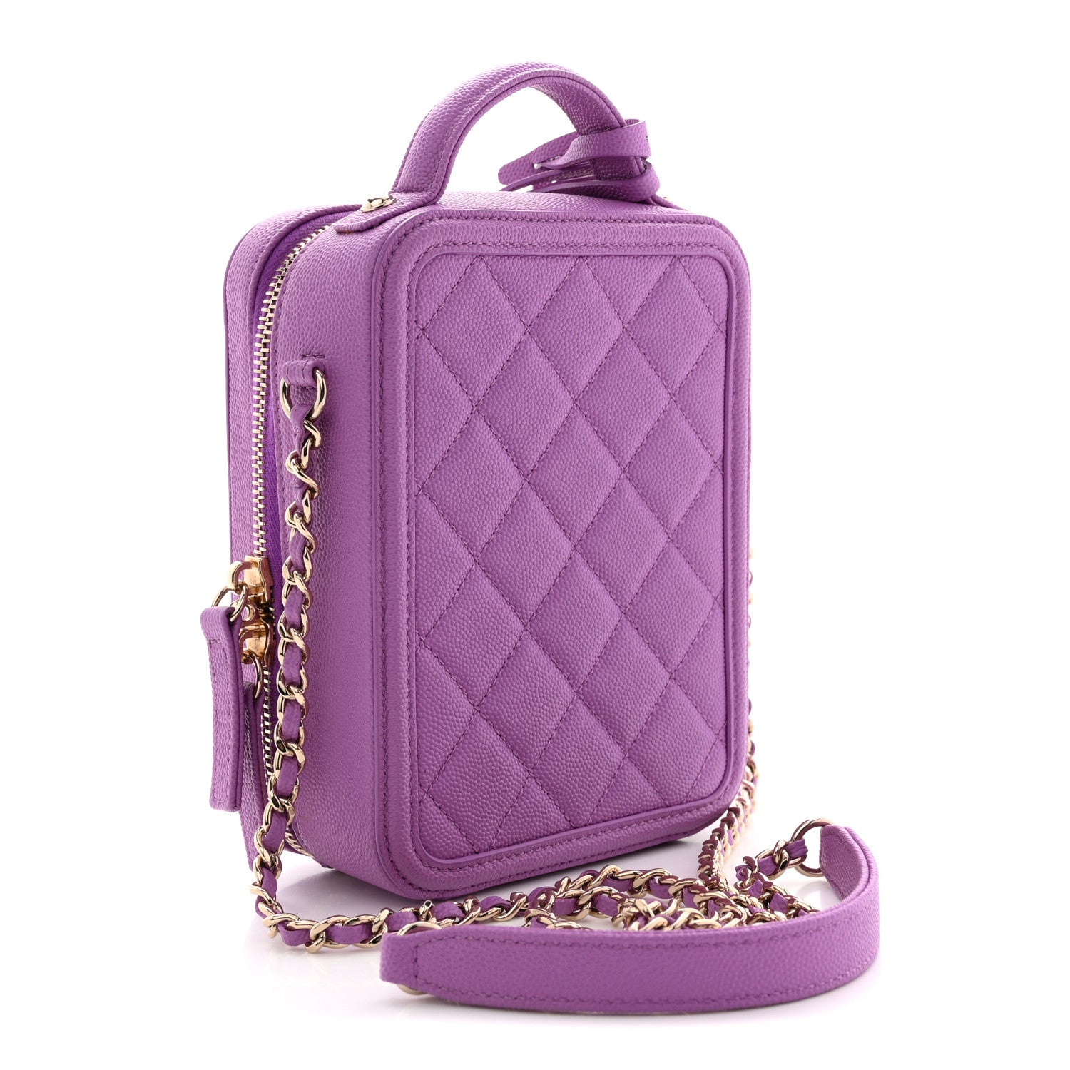 Chanel Caviar Quilted CC North South Filigree Vanity Case Purple 3 of 12