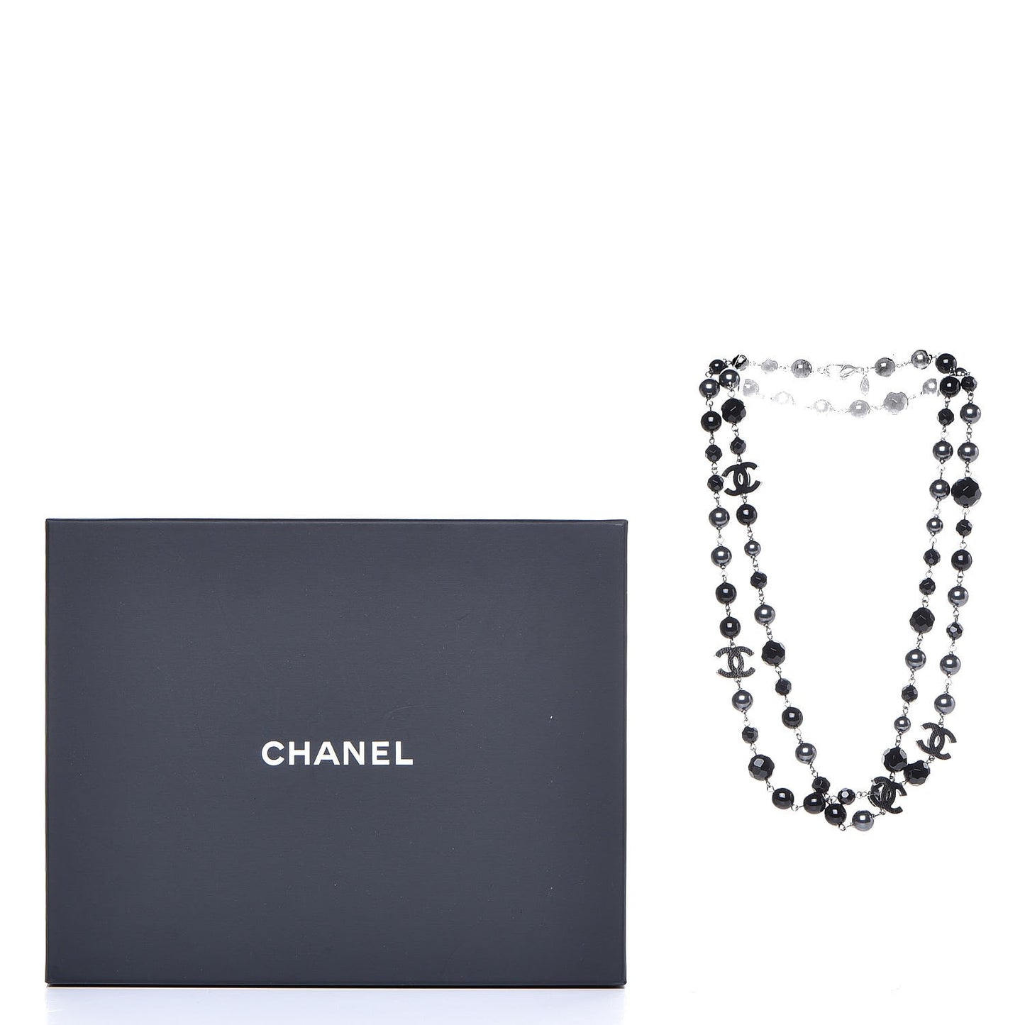 Ruthenium Beaded CC Long Necklace Black
