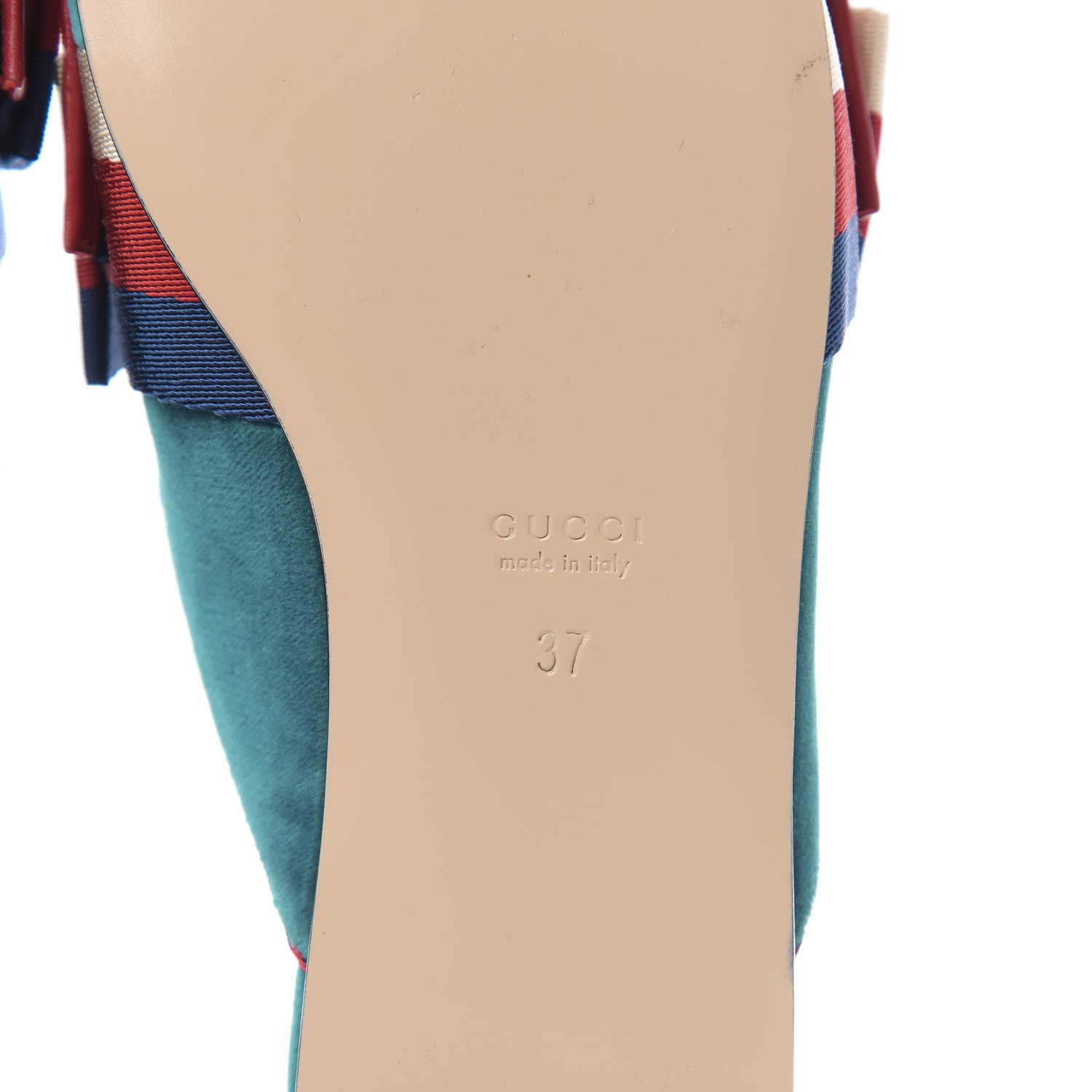Gucci Softy Velvet Sylvie Bow Slippers 37 Pavone 7 of 8