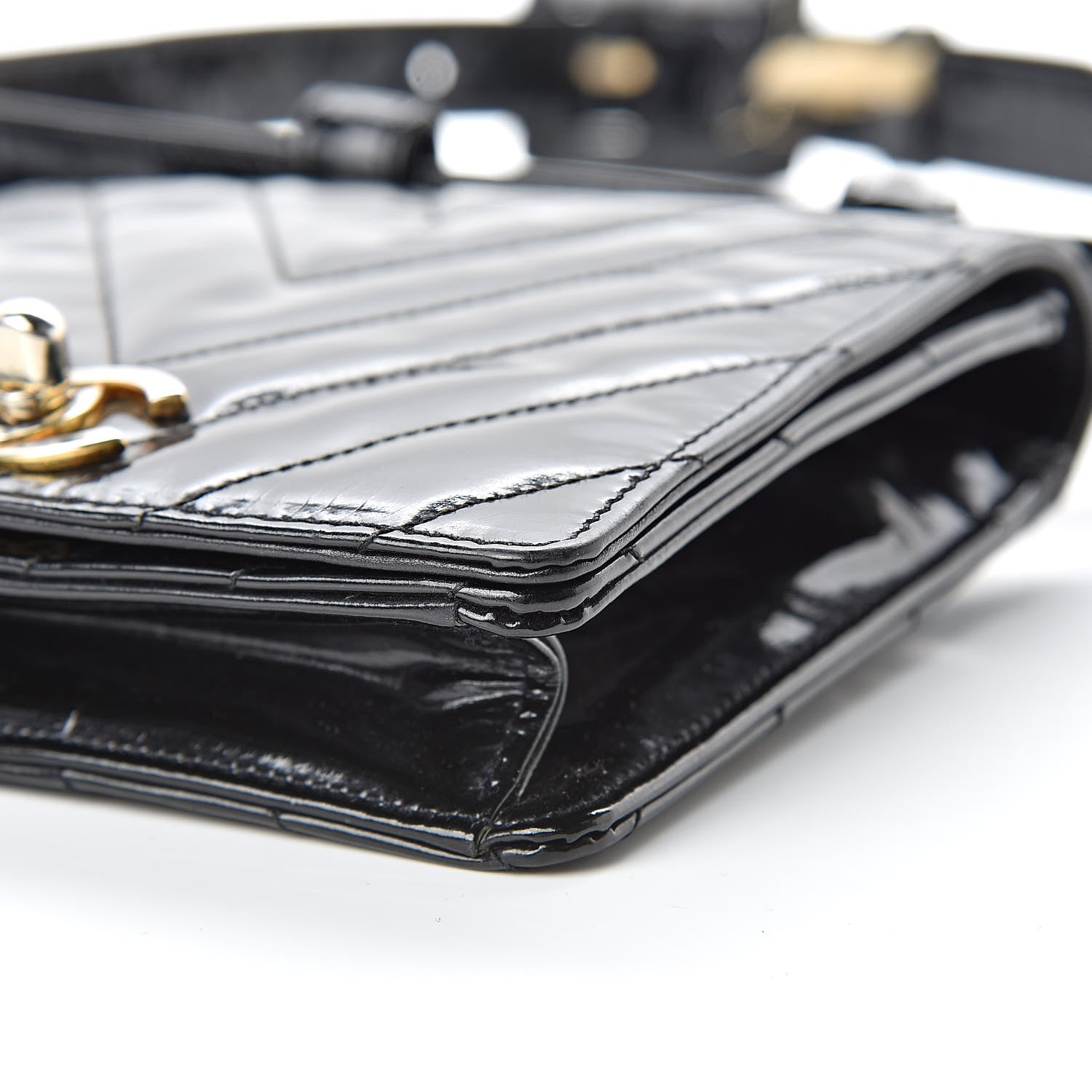 Chanel Patent Chevron Quilted Belt Bag 80 32 Black 12 of 24