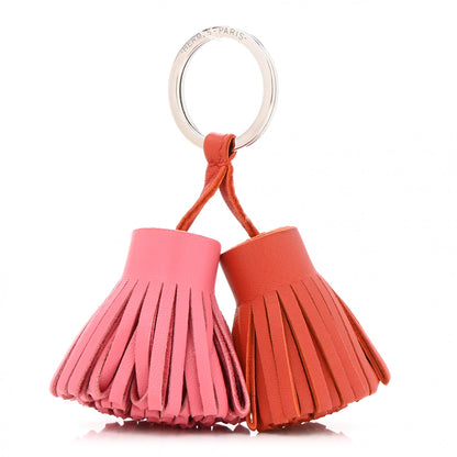 Hermes Lambskin Carmen Uno-Dos Key Holder Rose Azalee Orange Poppy 1 of 4