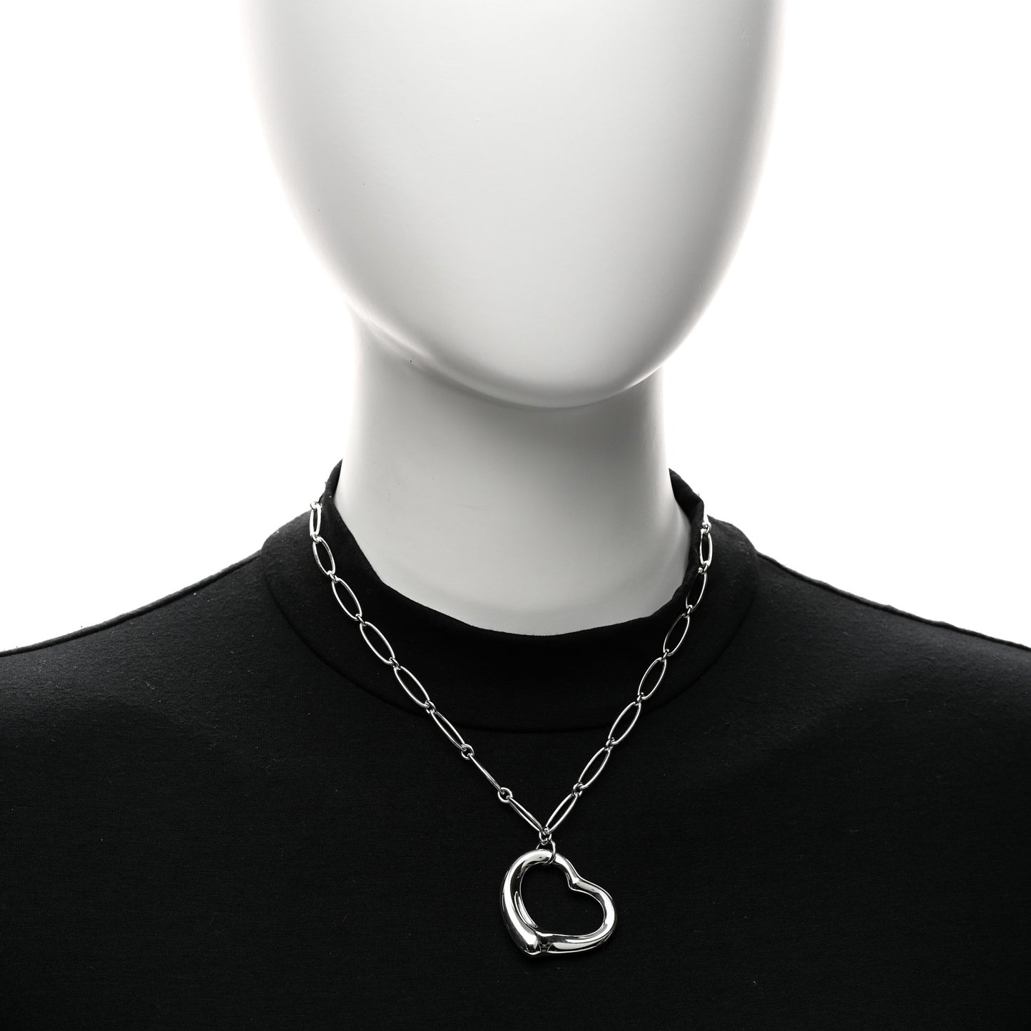 Sterling Silver 35mm Elsa Peretti Open Heart Link Pendant Necklace