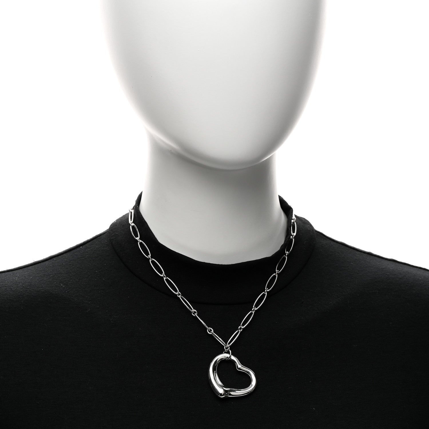 Tiffany Sterling Silver 35mm Elsa Peretti Open Heart Link Pendant Necklace 2 of 5