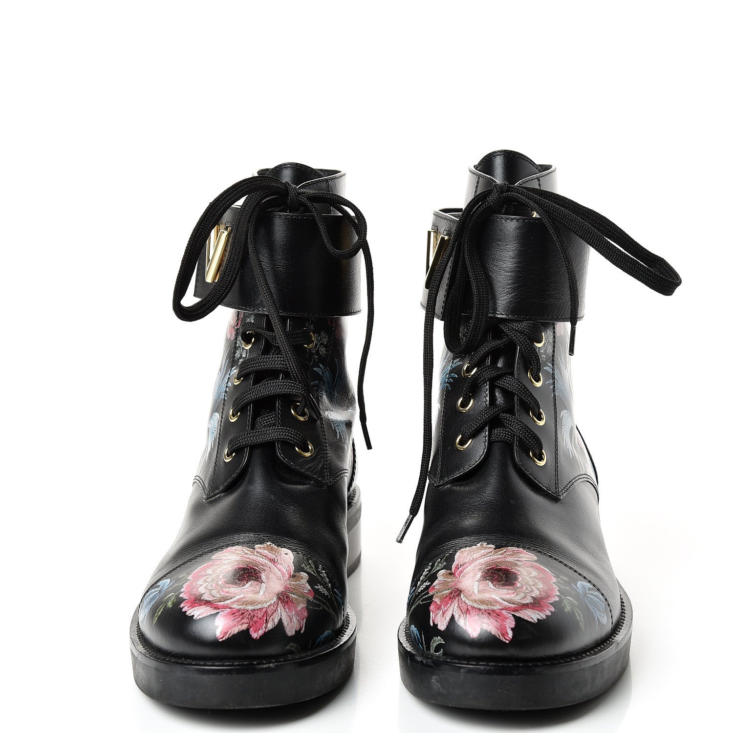 Louis Vuitton Calfskin Wonderland Ranger Flowers Boots 39.5 Black 3 of 9