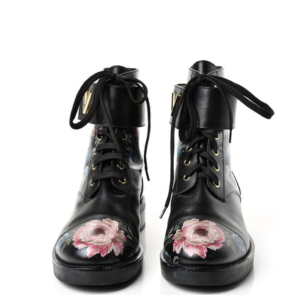 Louis Vuitton Calfskin Wonderland Ranger Flowers Boots 39.5 Black 3 of 9
