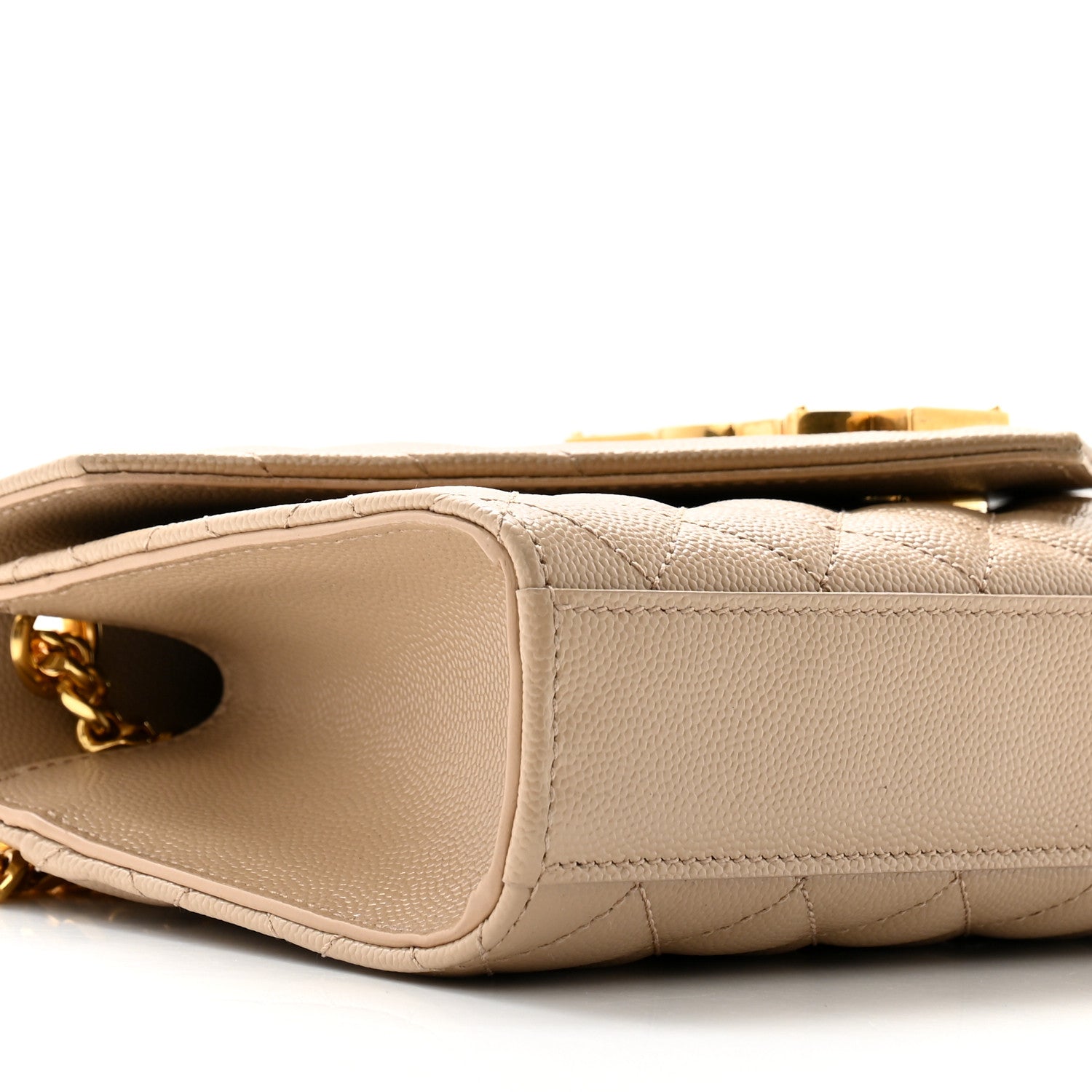 Saint Laurent Grain De Poudre Textured Mixed Matelasse Triquilt Small Monogram Satchel Dark Beige 7 of 9