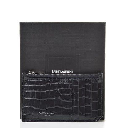 Saint Laurent Calfskin Crocodile Embossed 5 Fragments Zip Pouch Card Holder Blue Marine 11 of 11