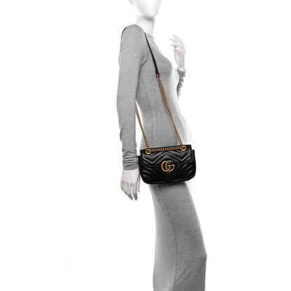 Gucci Calfskin Matelasse Mini GG Marmont Shoulder Bag Black 2 of 13