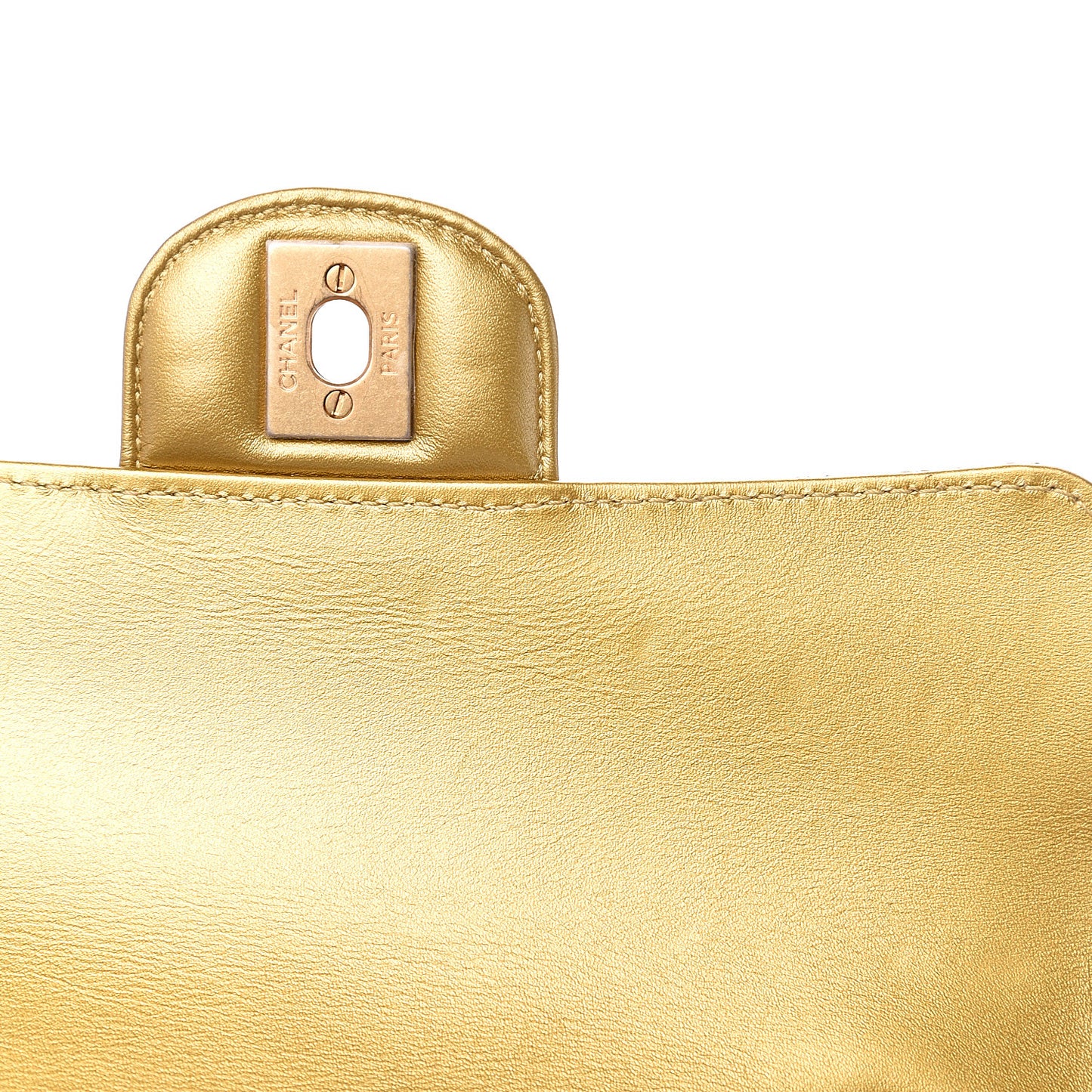 Metallic Calfskin Crocodile Embossed Cocodile Rectangular Mini Flap Gold