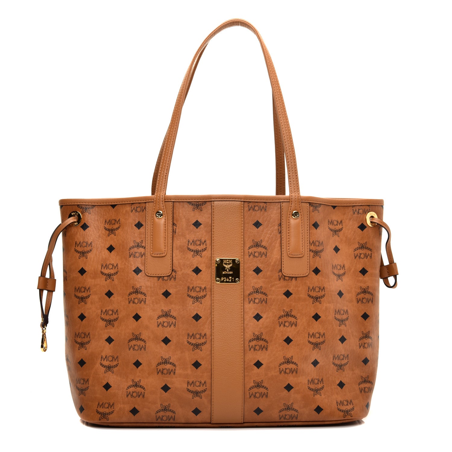 MCM Visetos Medium Liz Reversible Shopper Tote Cognac 1 of 12