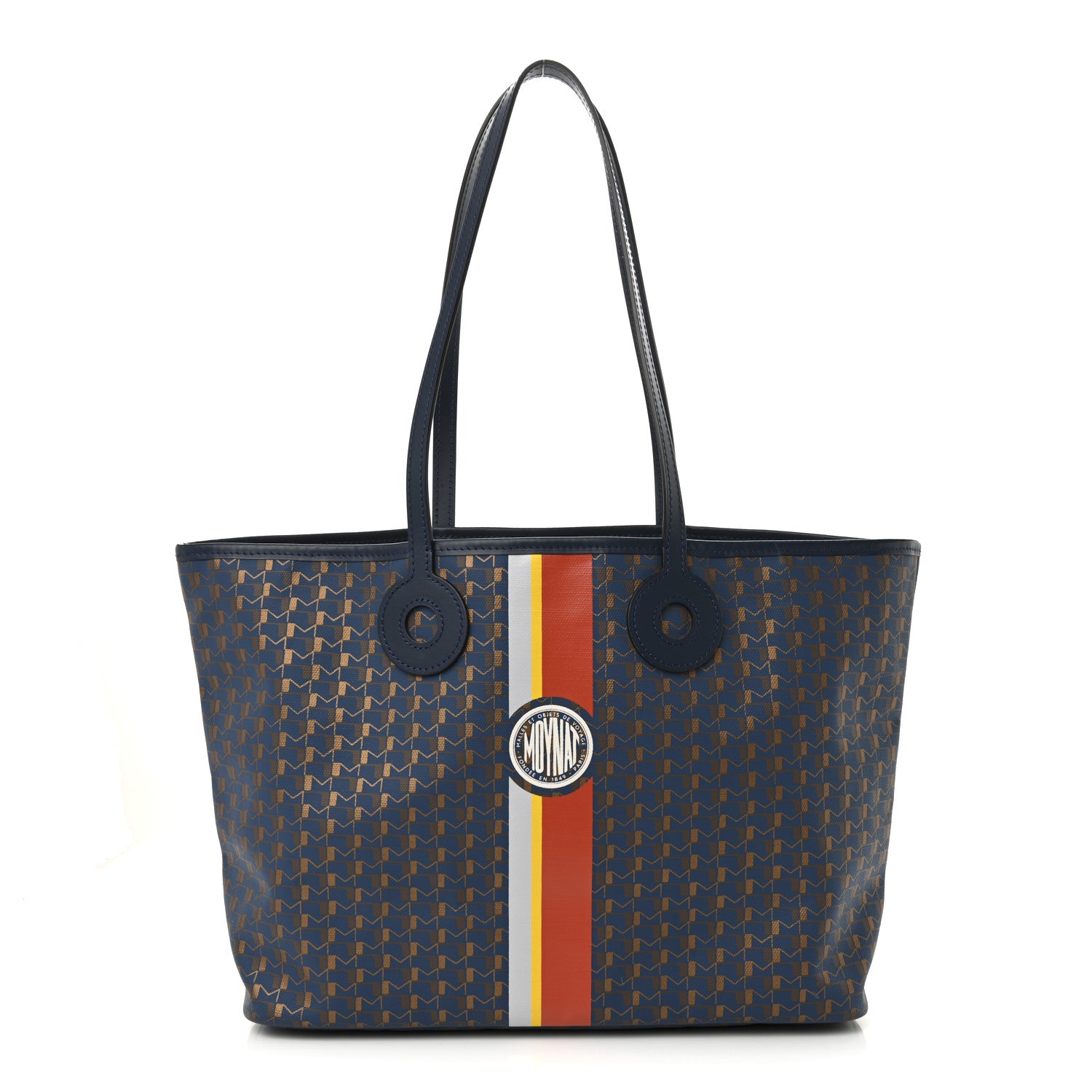 Moynat Grained Calfskin Canvas 1920 Oh! Tote Ruban MM Indigo Bronze 1 of 10