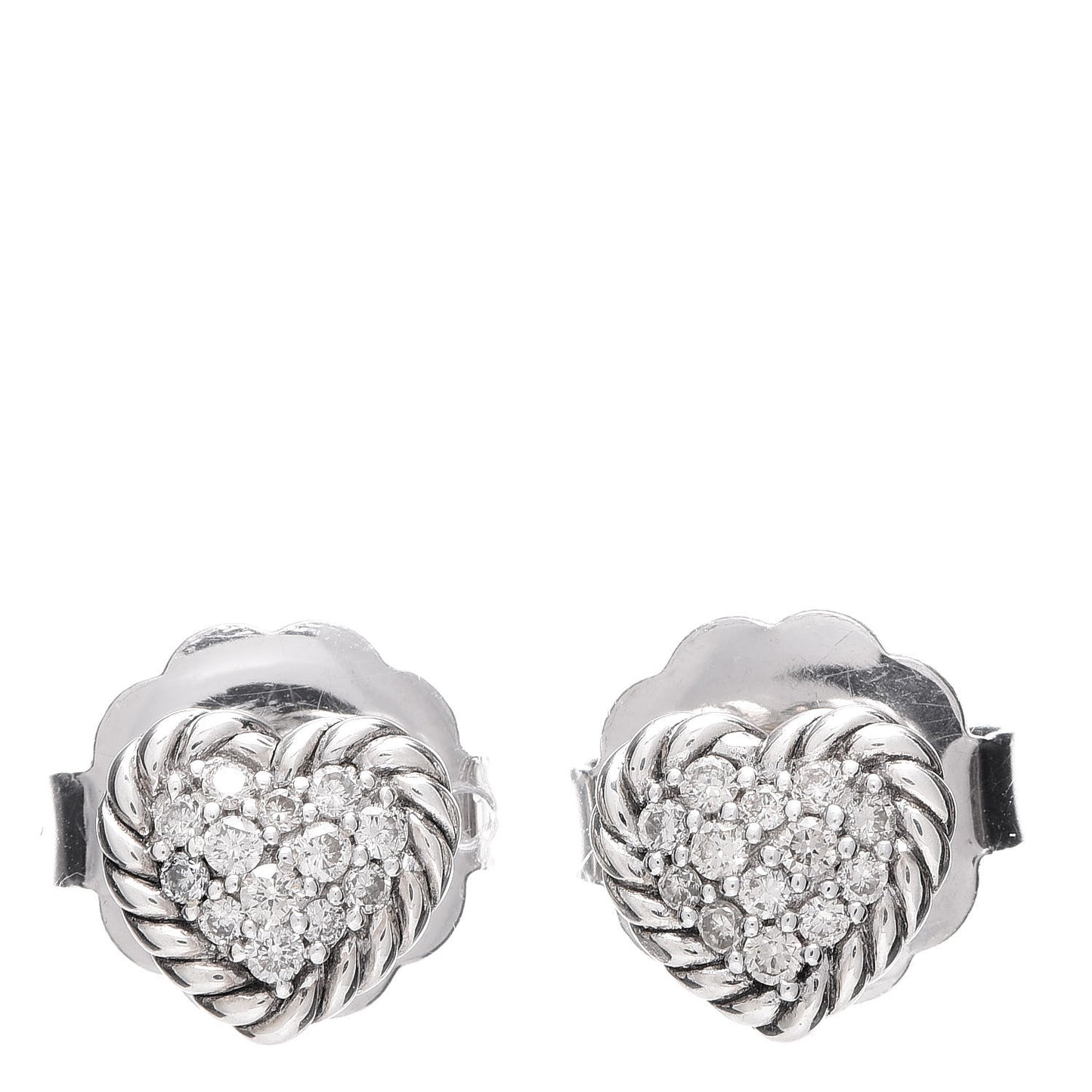 Sterling Silver Petite Pave Diamond Heart Earrings