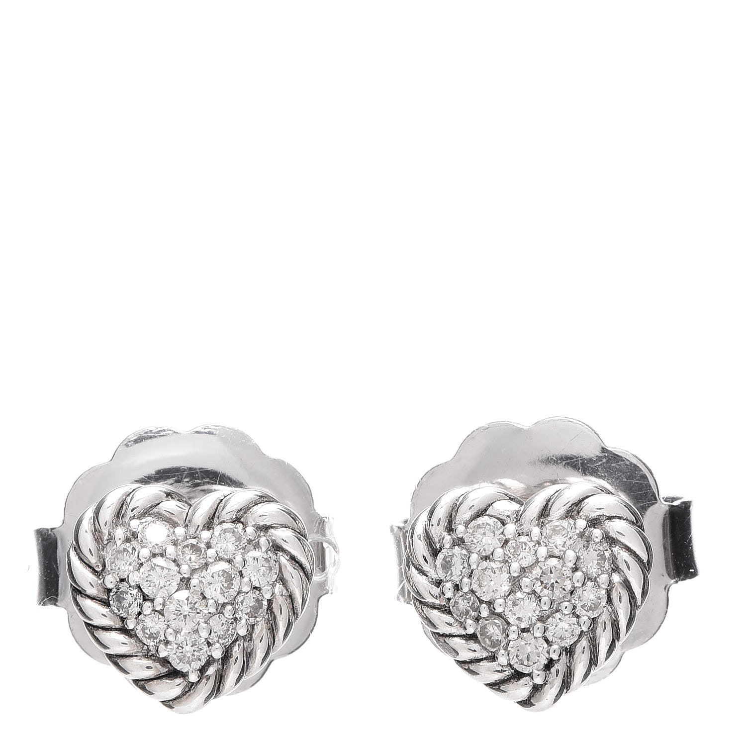 David Yurman Sterling Silver Petite Pave Diamond Heart Earrings 1 of 4