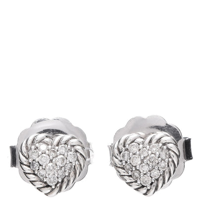 David Yurman Sterling Silver Petite Pave Diamond Heart Earrings 1 of 4