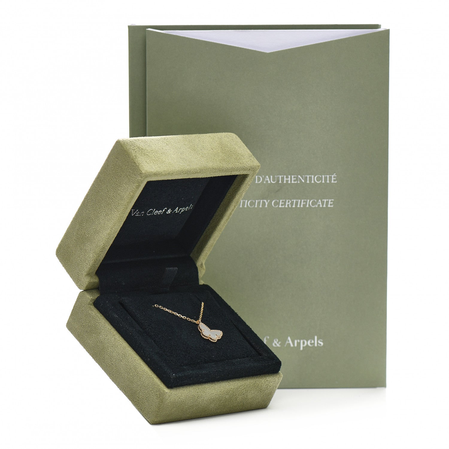 Van Cleef & Arpels 18K Yellow Gold Mother of Pearl Sweet Alhambra Butterfly Pendant Necklace 5 of 5