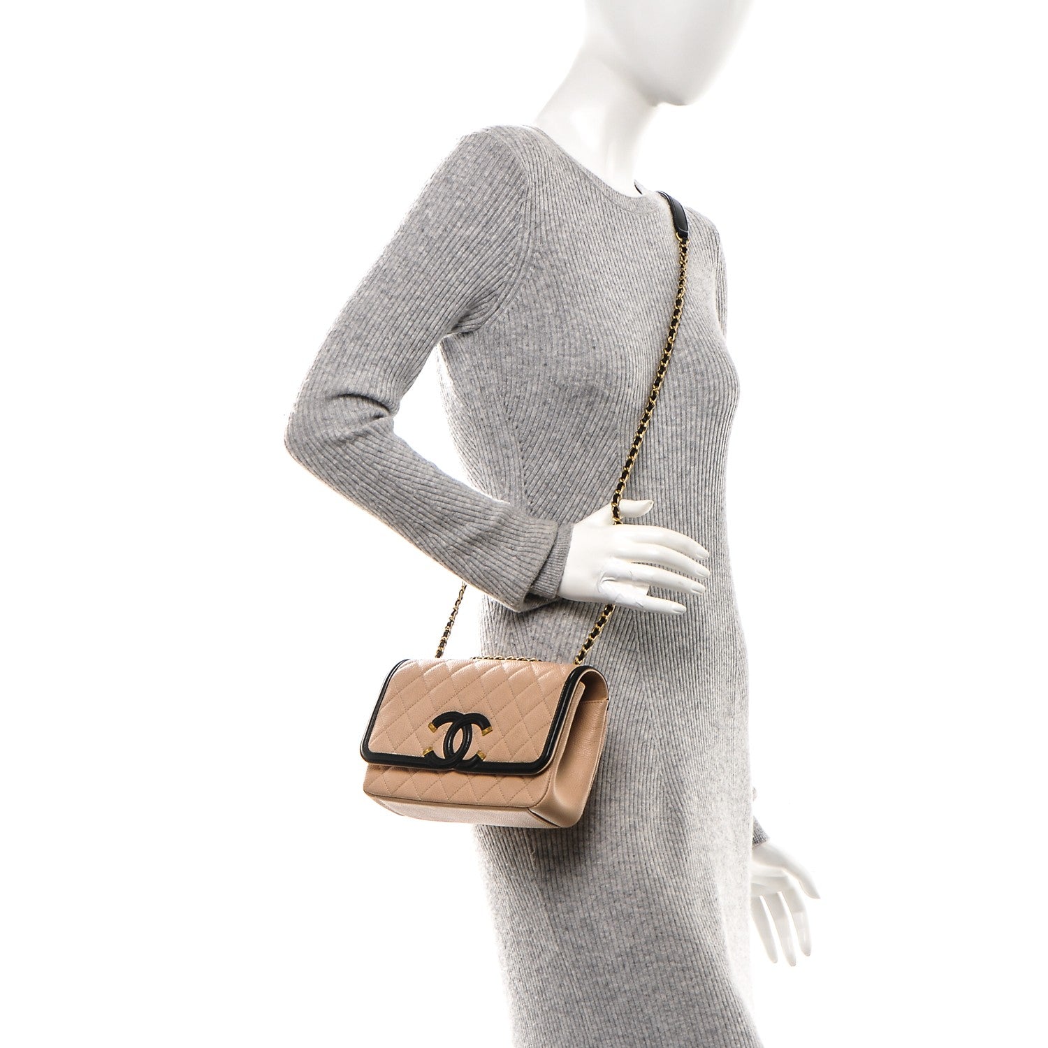 Chanel Caviar Quilted Small CC Filigree Flap Beige Black 2 of 7