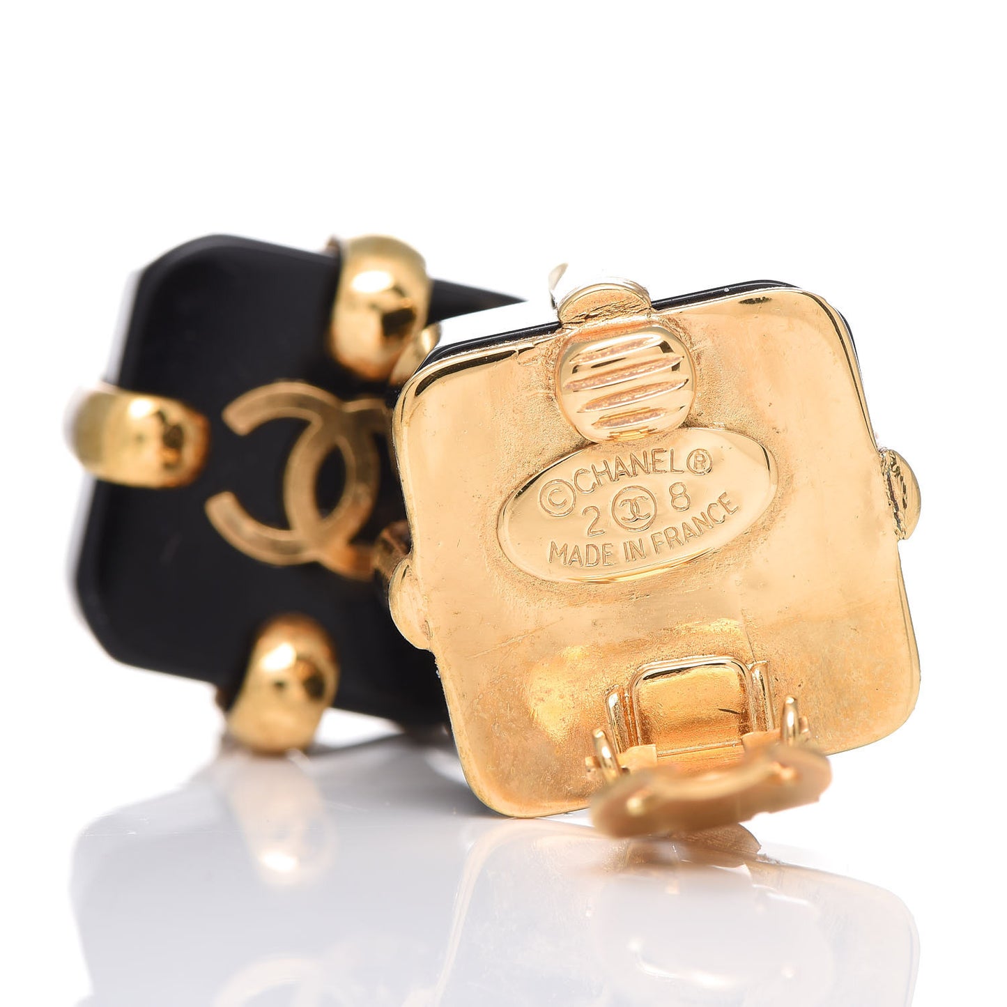 Resin CC Clip On Earrings Black Gold