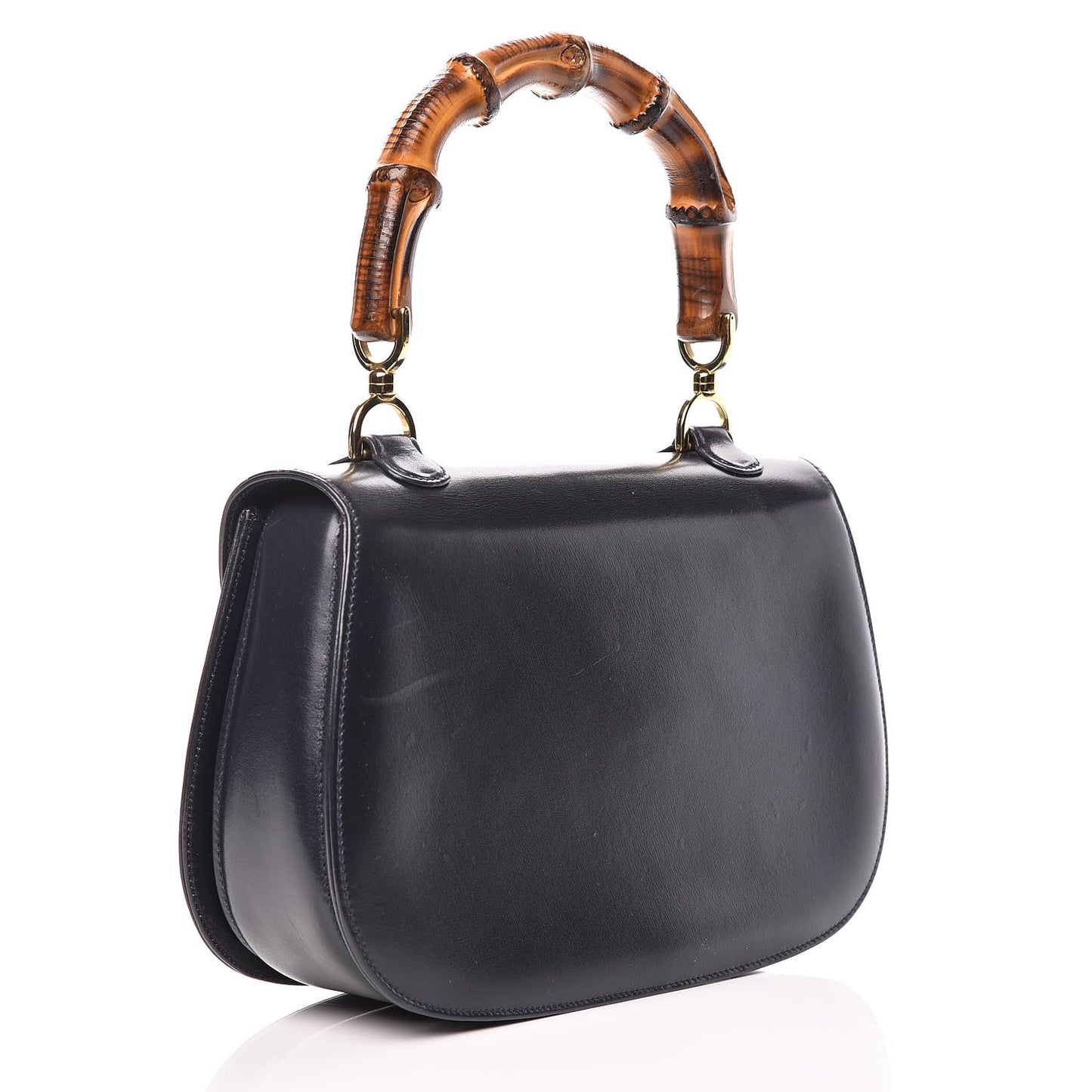Calfskin Bamboo Top Handle Bag Navy