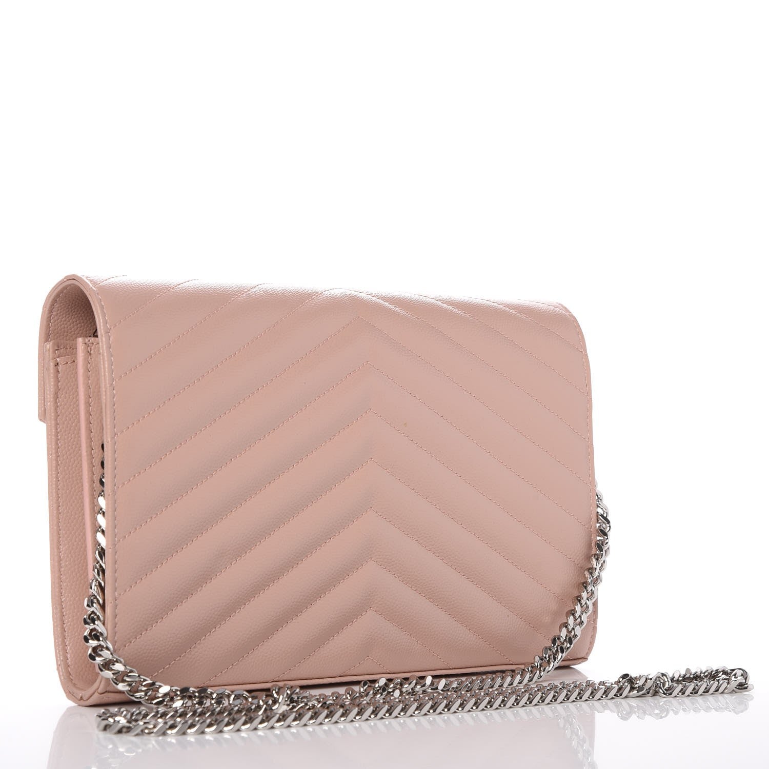Saint Laurent Grain De Poudre Matelasse Chevron Monogram Chain Wallet Pale Pink 3 of 7