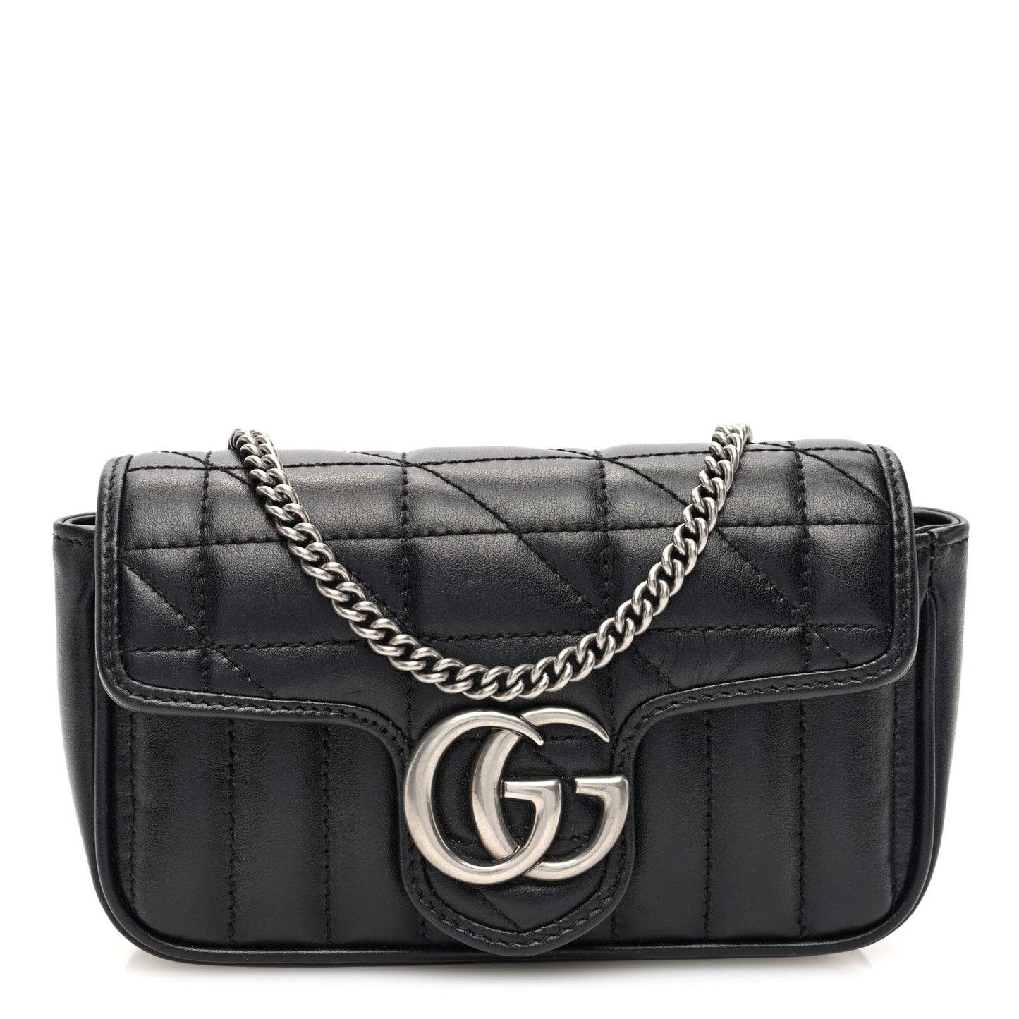 Calfskin Matelasse Aria Super Mini GG Marmont Shoulder Bag Black