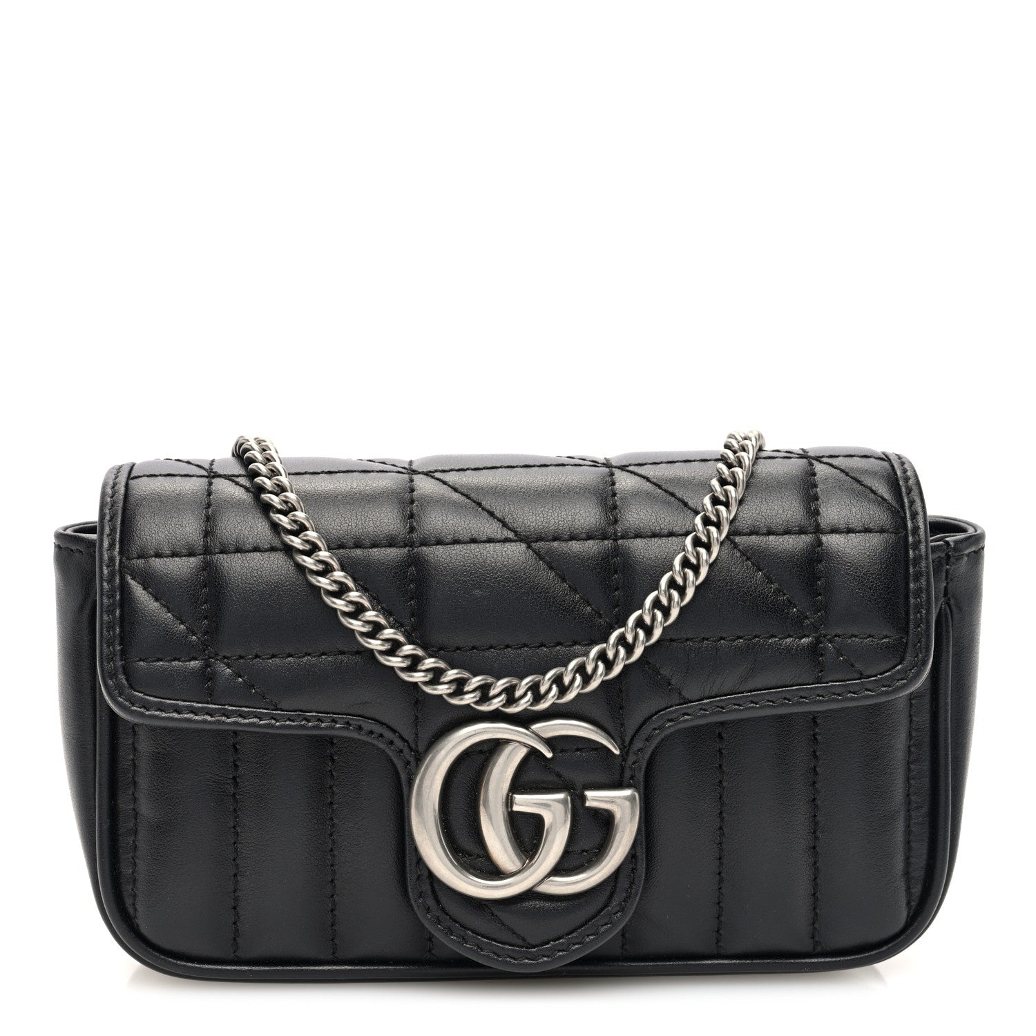 Gucci Calfskin Matelasse Aria Super Mini GG Marmont Shoulder Bag Black 1 of 10