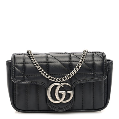 Gucci Calfskin Matelasse Aria Super Mini GG Marmont Shoulder Bag Black 1 of 10