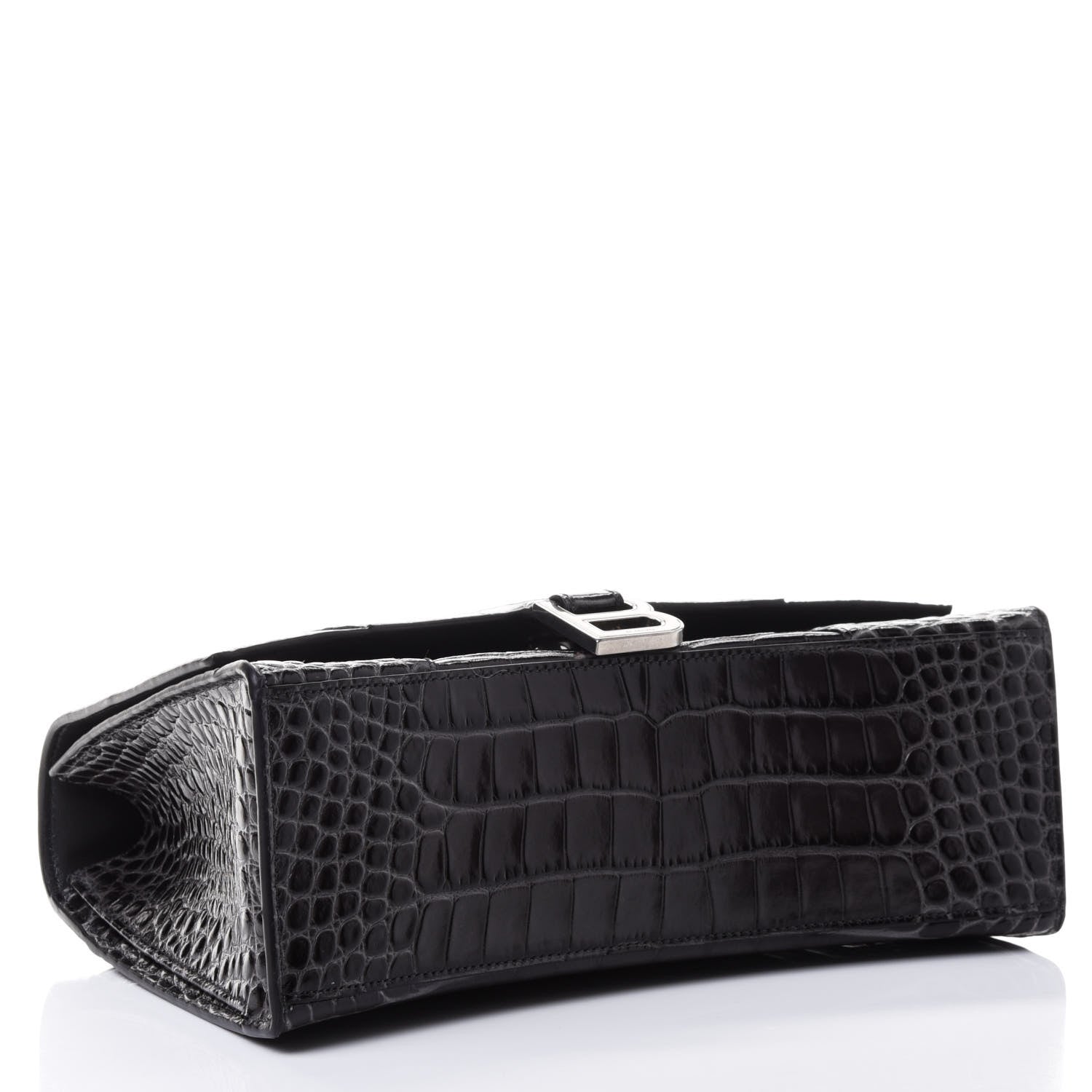 Balenciaga Shiny Calfskin Crocodile Embossed Medium Hourglass Top Handle Bag Dark Grey 3 of 4