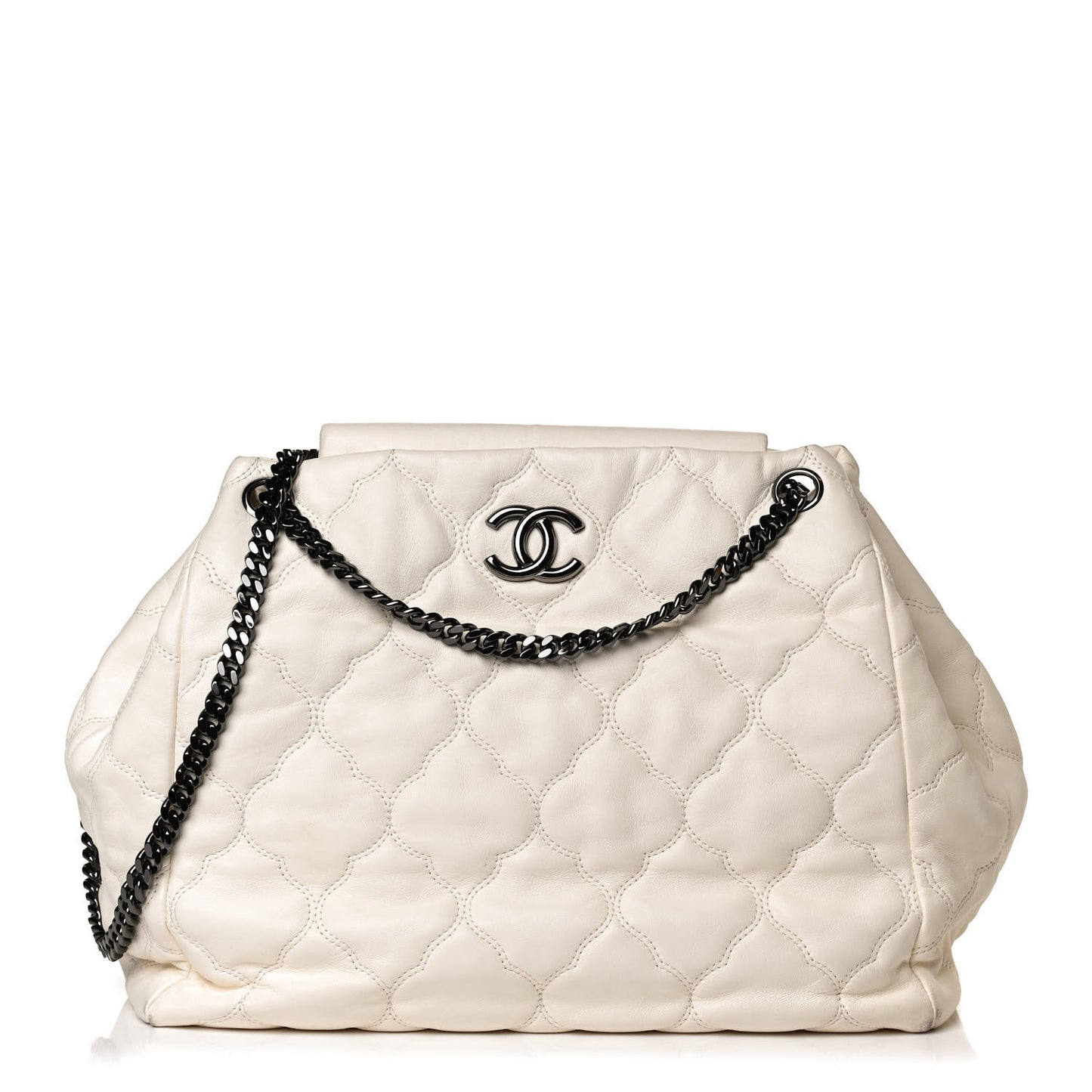 Lambskin Cells Accordion Tote Dark White