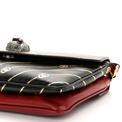 Gucci Calfskin Diagonal GG Medium Thiara Double Envelope Shoulder Bag Black Red 11 of 12
