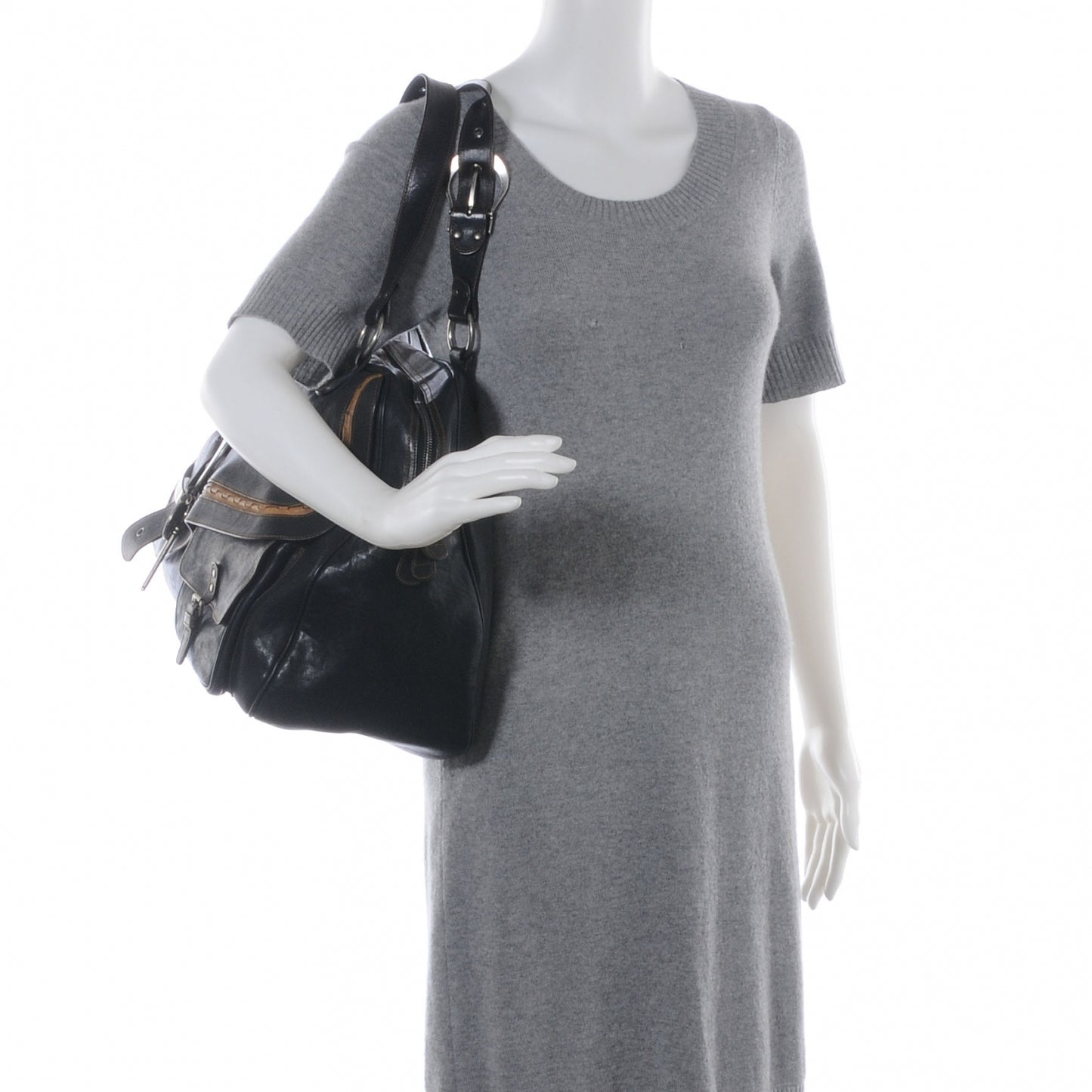 Leather XL Gaucho Zipped Tote Black