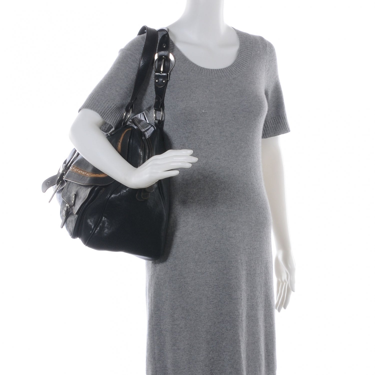 Christian Dior Leather XL Gaucho Zipped Tote Black 2 of 7