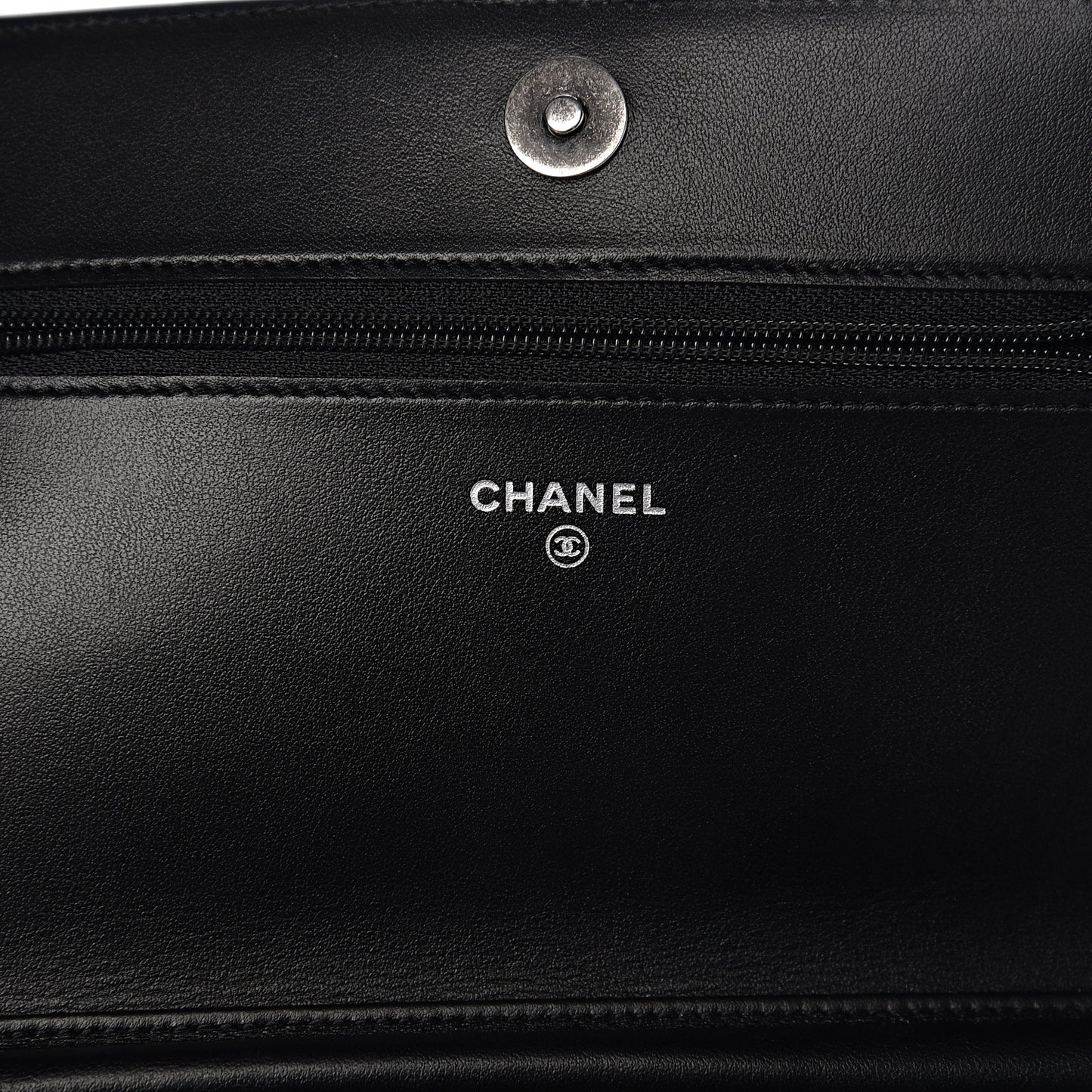 Grained Calfskin Chevron Quilted Boy Wallet On Chain WOC Black