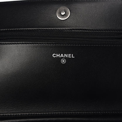 Chanel Grained Calfskin Chevron Quilted Boy Wallet On Chain WOC Black 5 of 14