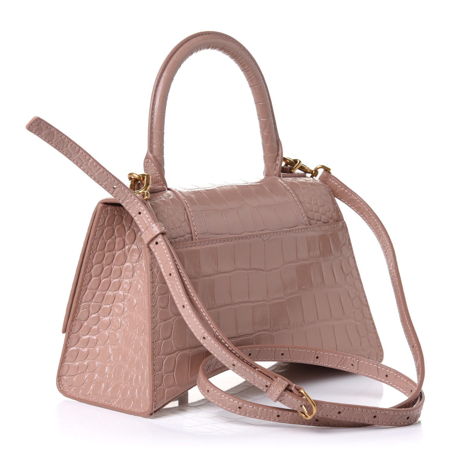 Balenciaga Shiny Calfskin Crocodile Embossed Small Hourglass Top Handle Bag Nude Beige 2 of 8