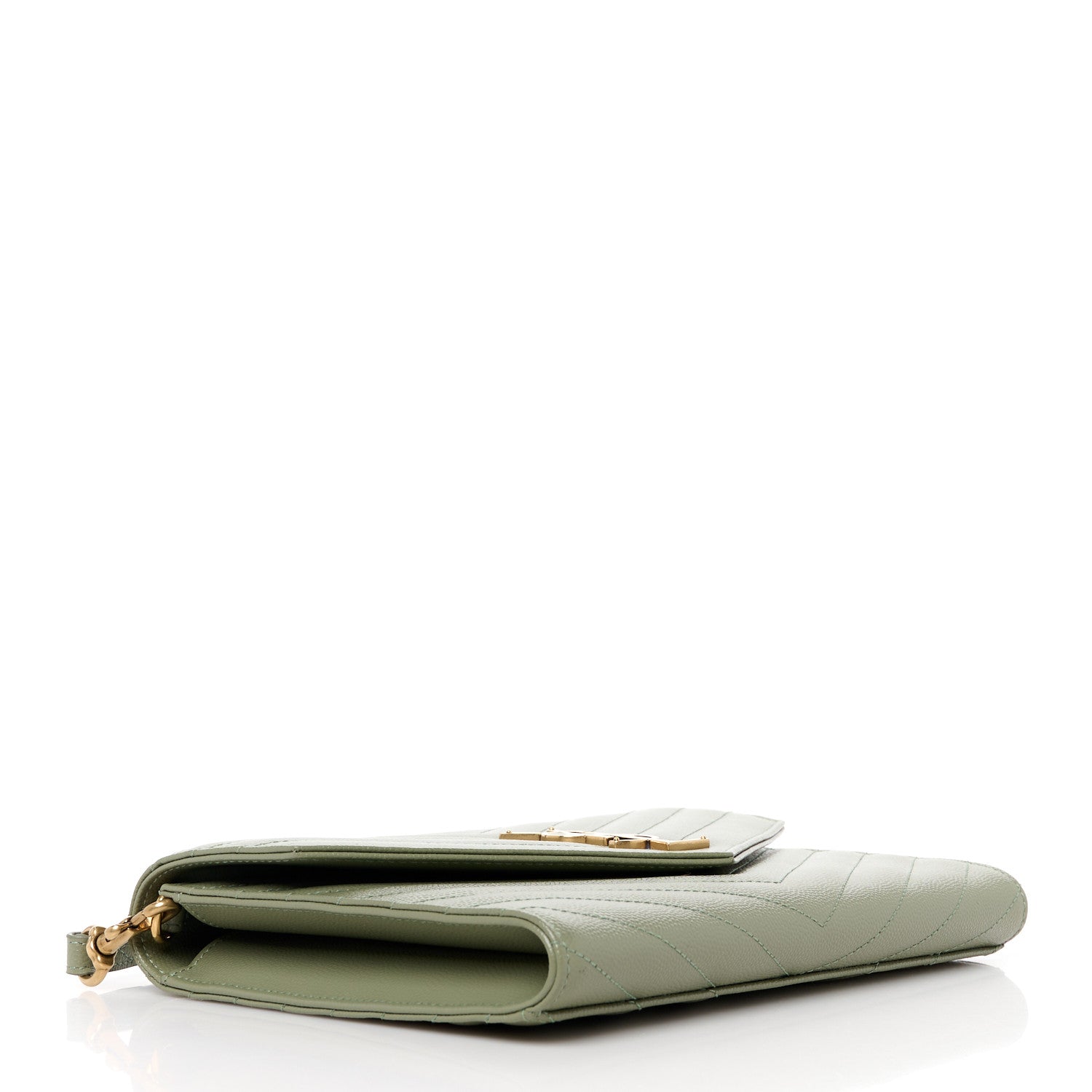 Saint Laurent Grain De Poudre Matelasse Chevron Monogram Envelope Clutch Light Sage 4 of 11