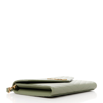 Saint Laurent Grain De Poudre Matelasse Chevron Monogram Envelope Clutch Light Sage 4 of 11
