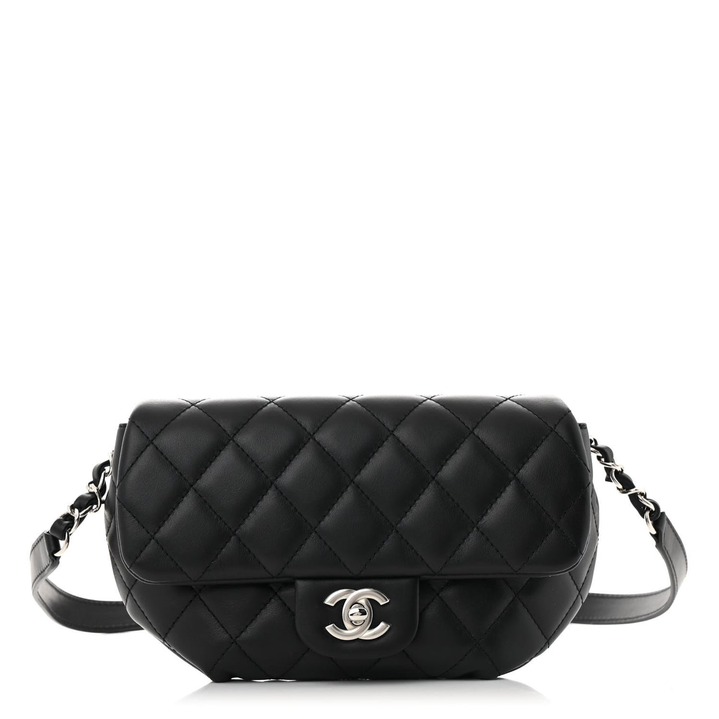 Calfskin Quilted CC Uniform Flap Belt Bag Black