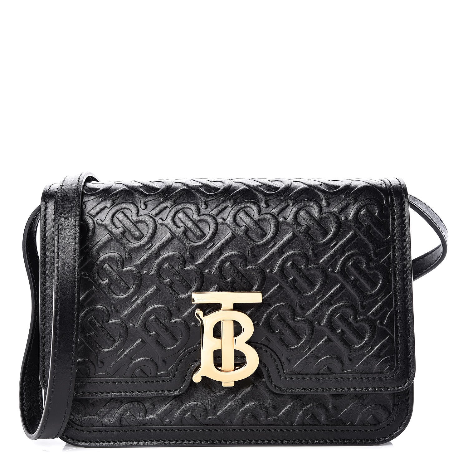 Burberry Calfskin Monogram Embossed Small TB Bag Black 1 of 10