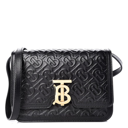 Burberry Calfskin Monogram Embossed Small TB Bag Black 1 of 10