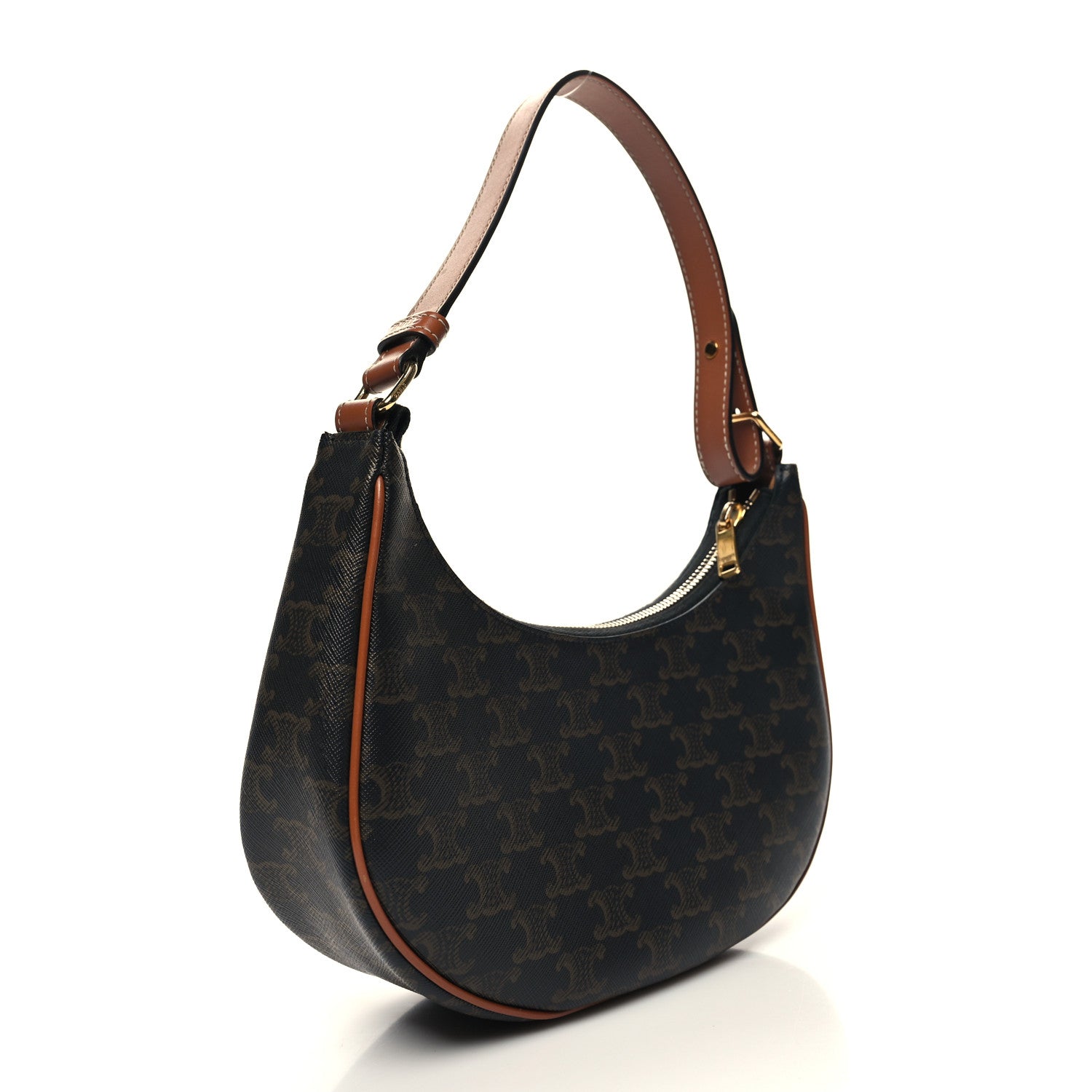 Celine Triomphe Canvas Calfskin Ava Shoulder Bag Tan 2 of 10