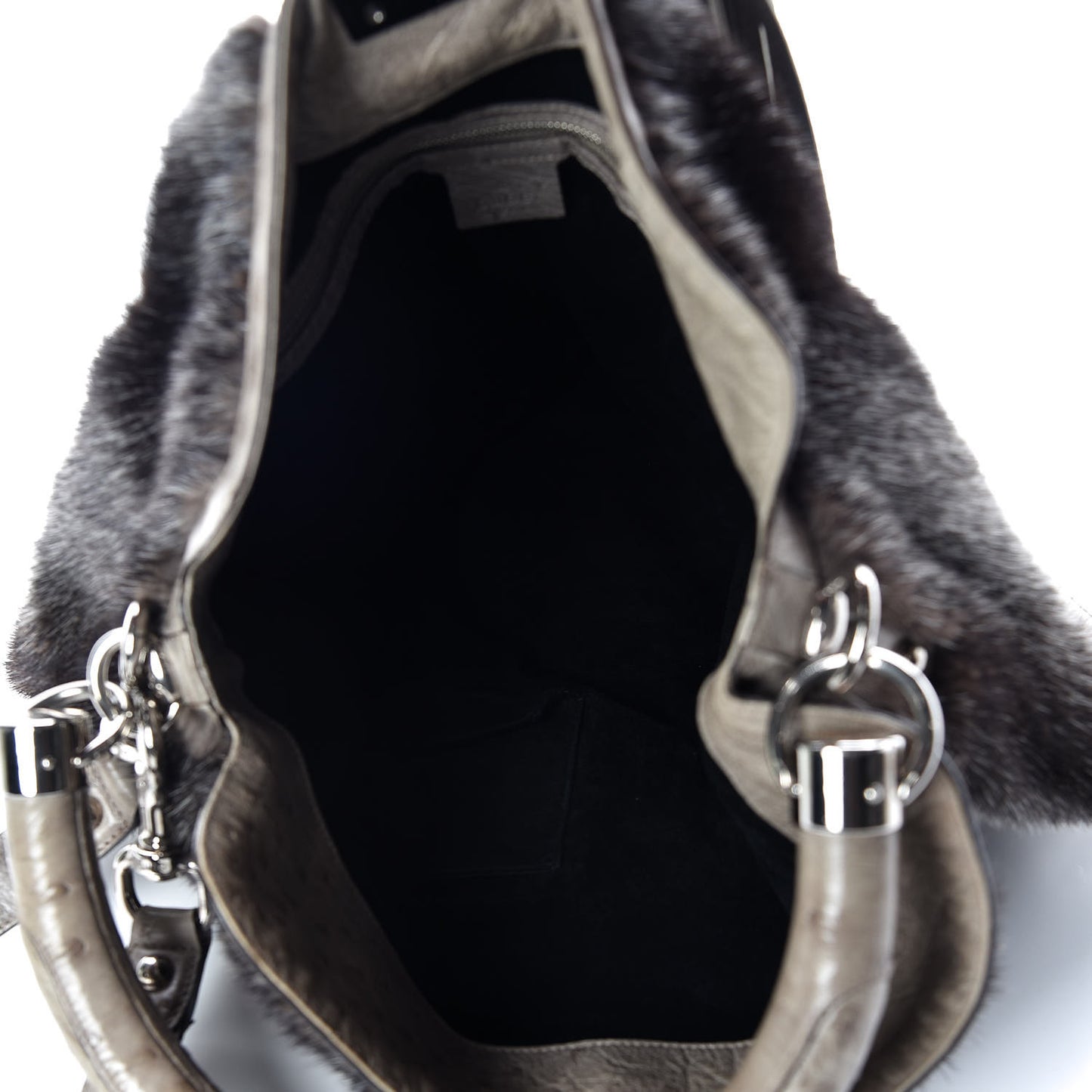 Mink Fur Ostrich Large Indy Hobo Grey